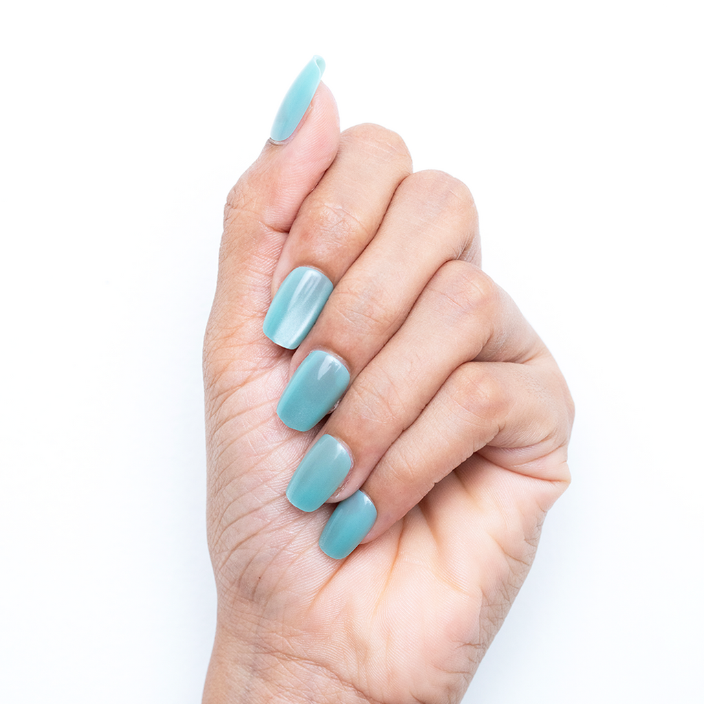 Sky Blue Cat Eye Midium Squar| Party Press-On Nails