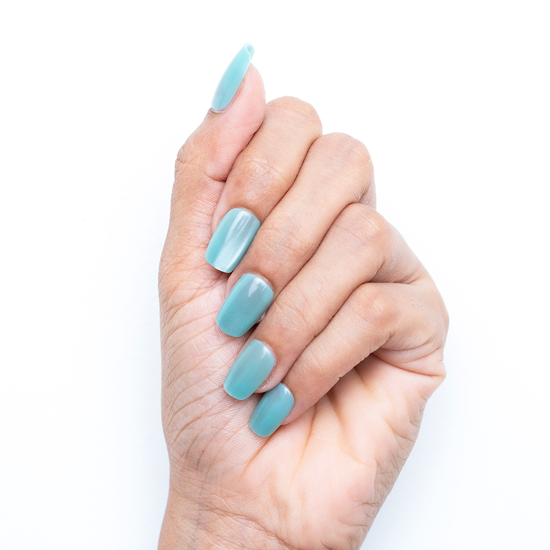 Sky Blue Cat Eye Midium Squar| Party Press-On Nails