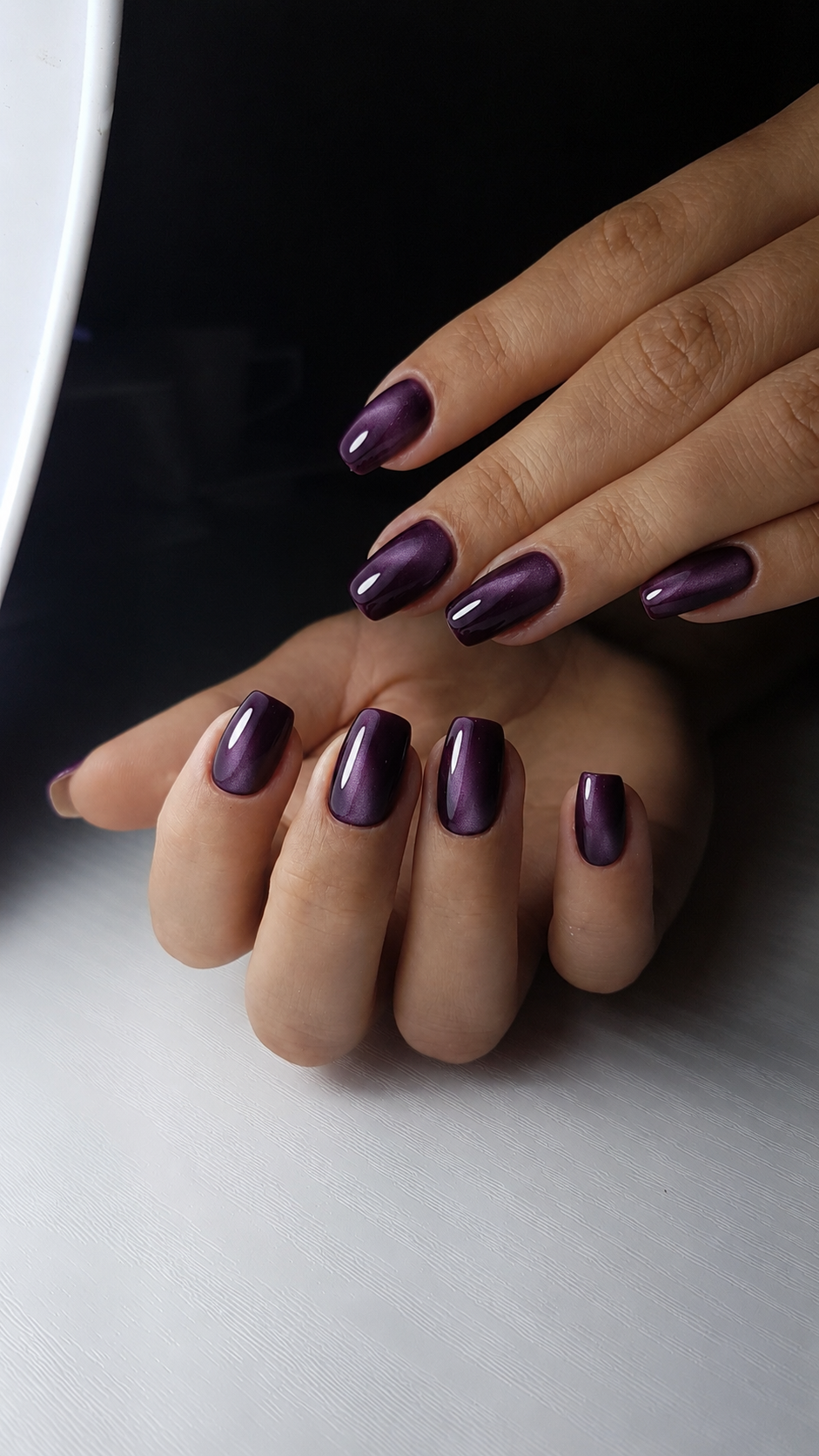 Puple Black Cat Eye Short Round | Party Press-On Nails