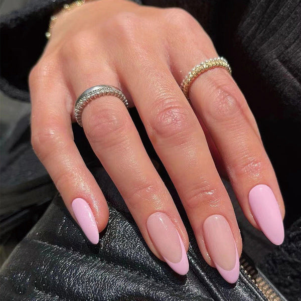 French Pink Tips - Long Almond | Casual Press on Nails