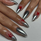 Oxidised Silver Stars | Long Almond, Press on Nails