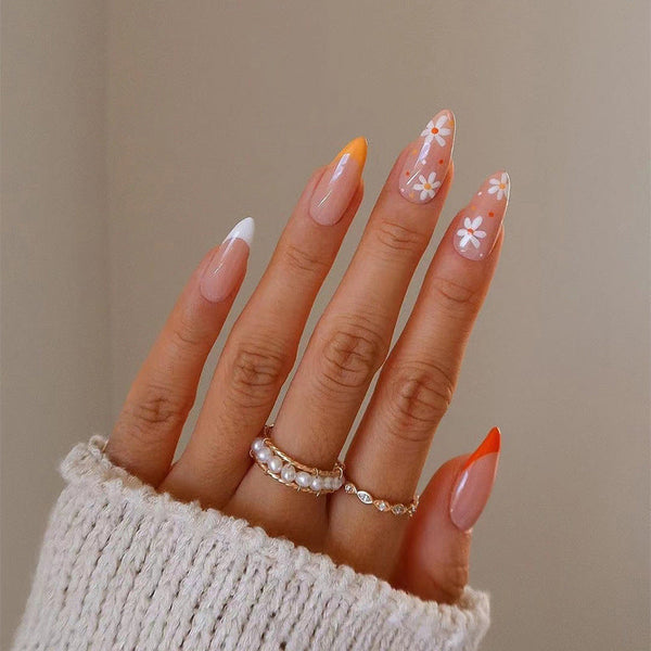 Spring Daisy Tips - Long Almond | Vacation Press on Nails