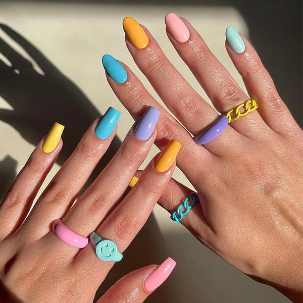 Pastels Multi Color Medium Round | Holiday Press on Nails