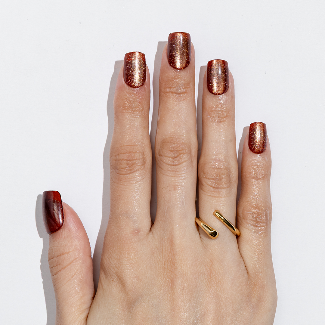 Brown Cat Eye Short Squar | Party Press-On Nails