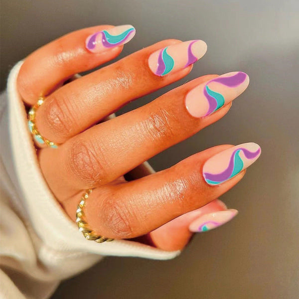 Abstract Purple Swirl | Medium Almond, Press on Nails