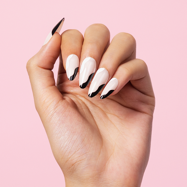 Noir Swirls Abstract | Medium Almond, Press-On Nails