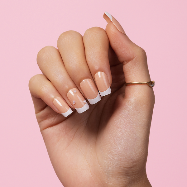 French Gems | French Tip | Medium Square, Press-On Nails