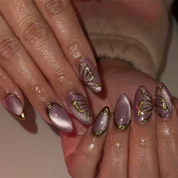 Bridal Purple Cateye With Crome art Press on Nails