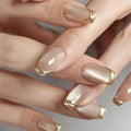 Bridal Nude Gold French Tip Press On Nails Square Shape
