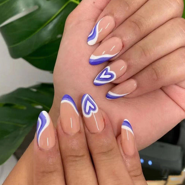 Wavy Purple Hearts | Medium Almond, Press on Nails