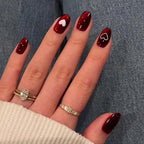 Red Cateye With White Heart Perfect Party Glossy Press on Nails