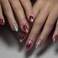 Nude nails with Brown Flower Art Press on Nail