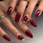 Bridal Dark Maroon with nude Blossom Art Press on Nails