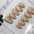 Bridal and Engagement Golden  cat eye Press on Nails with Chrome Art