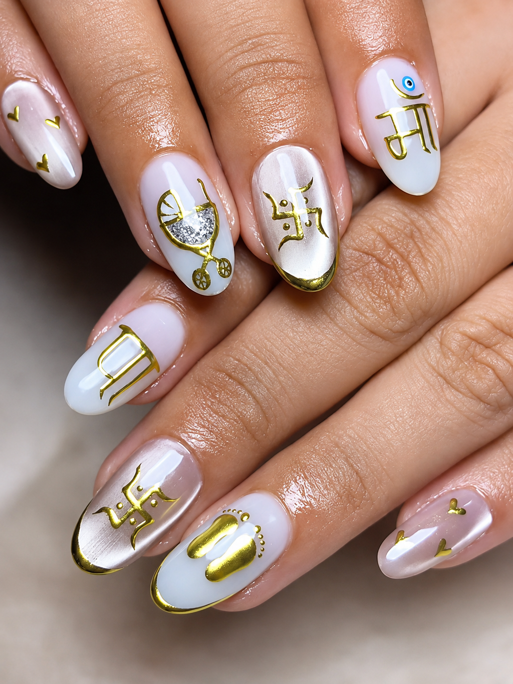 Nude With Crome Art Baby Shower Press On Nails