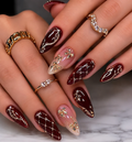 Bridal Dark Maroon Press-On Nails Set With Glitter Art