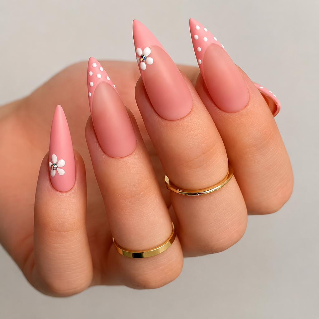 Nude Polka Pink- Long Stiletto | Press on Nails