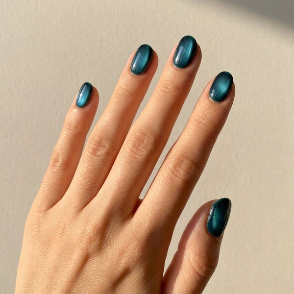Navy Blue Cat Eye Short Round | Press on Party Nail