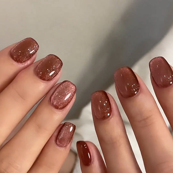Brown Cat Eye Short Squar | Party Press-On Nails