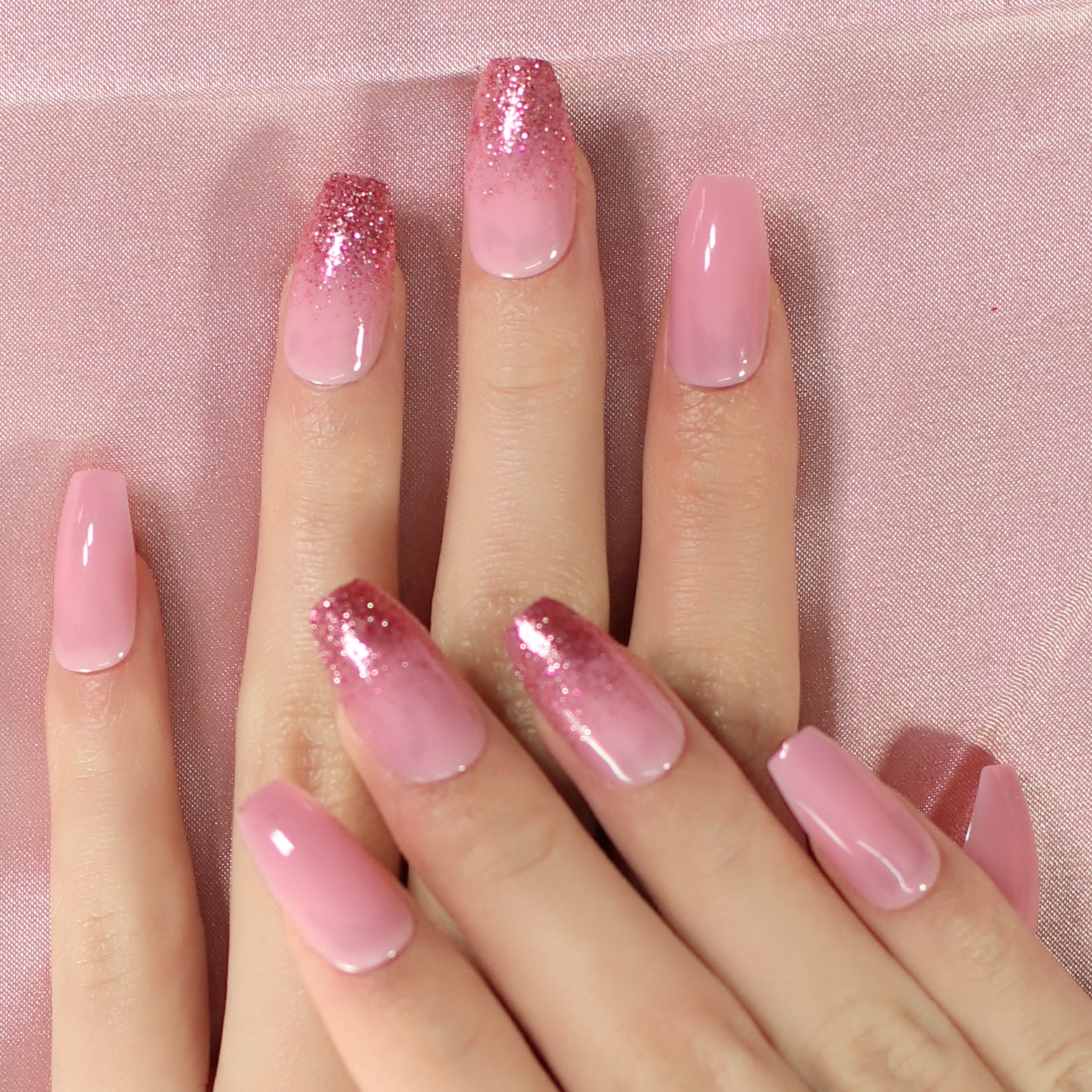 Pink Glitter Weekend | Long Coffin, Press-On Nails