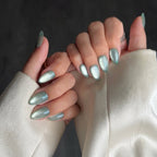 Silver Cat Eye  Medium Almond | Press On Nail Party Nails
