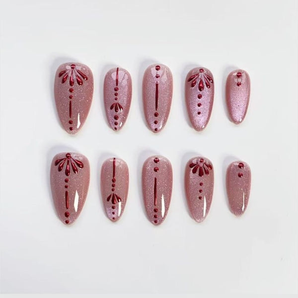 Trandy Nude Pink Cateye Navratri Press on Nails