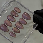 Engagement and Bridal Nude Pink Cat Eye Press on Nails with Chrome Art