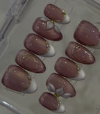 Nude Brown Cat eye with French Art 3d Flower Art and Chrome Art Bridal Press on Nails