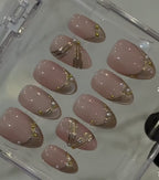 Engagement and Bridal Cat eye Press on Nails Nude Color With Chrome Art