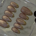 Engagement and Bridal Cat eye Press on Nails Nude Color With Chrome Art
