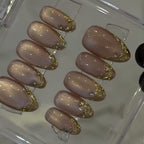 Engagement and Bridal Cat eye Press on Nails Nude Color With Chrome Art