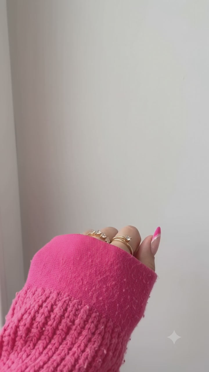 Neon Pink Hearts - Long Almond - Press on Nails
